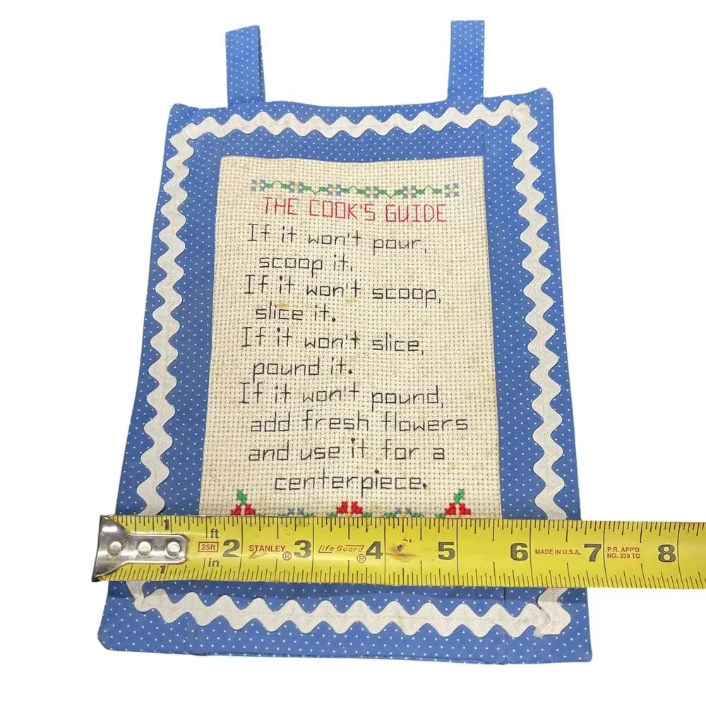 Vintage The Cook’s Guide Cross Stitch Kitchen Wall Hanging Blue Polka Dot